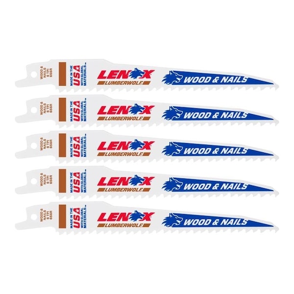 Irwin Lenox LUMBERWOLF 6 in. Bi-Metal Reciprocating Saw Blade 6 TPI 5 pk 20572656R - main
